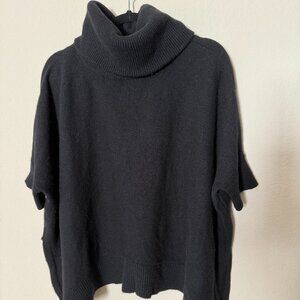 Theory Cashmere Short Sleeve Turtleneck Sweater Size L Black